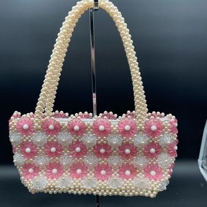 Beautiful Beaded Handbag w/Pink Floral Design